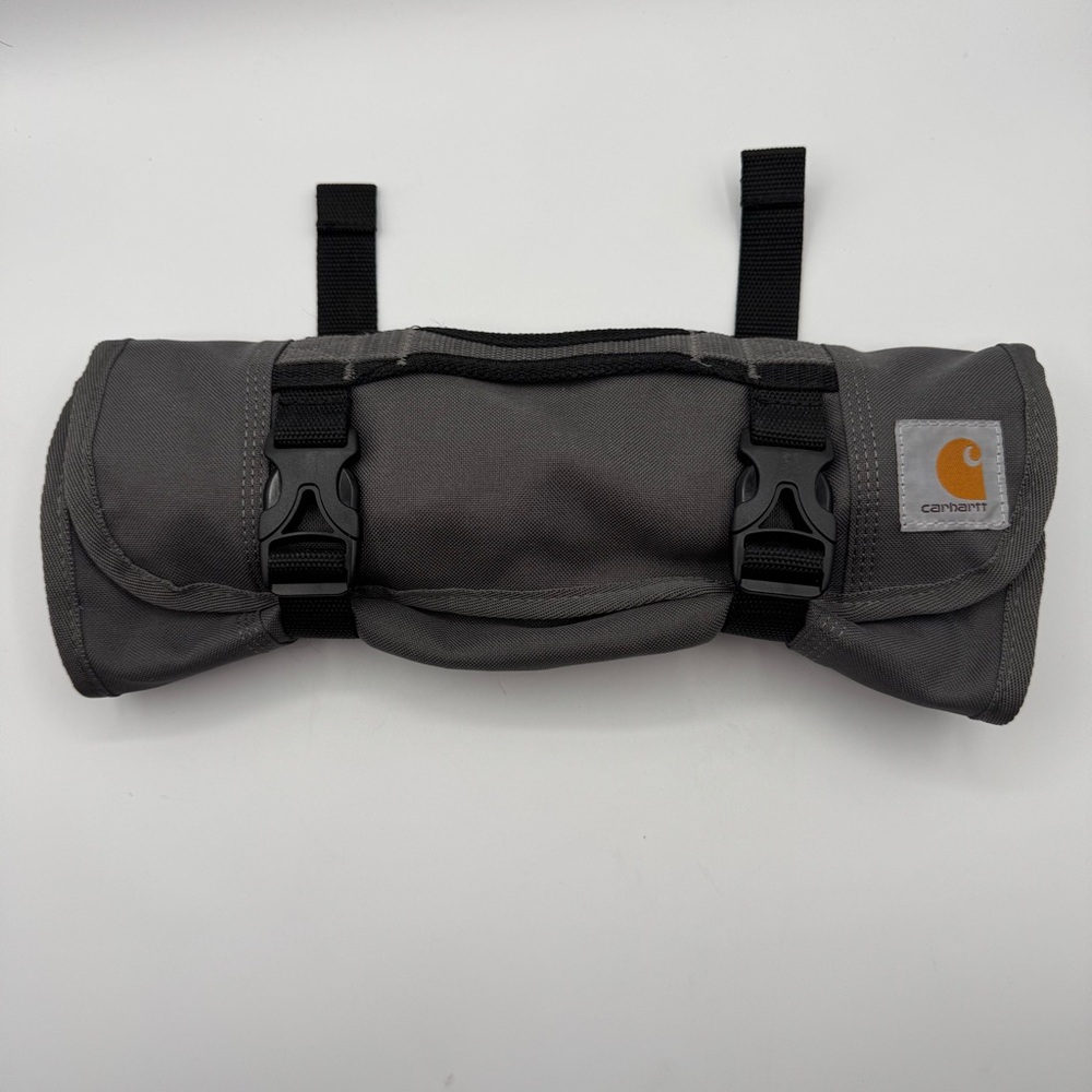 Carhartt Gray Roll-Up 18 Slot Tool Organizer Bag with Buckle Straps
